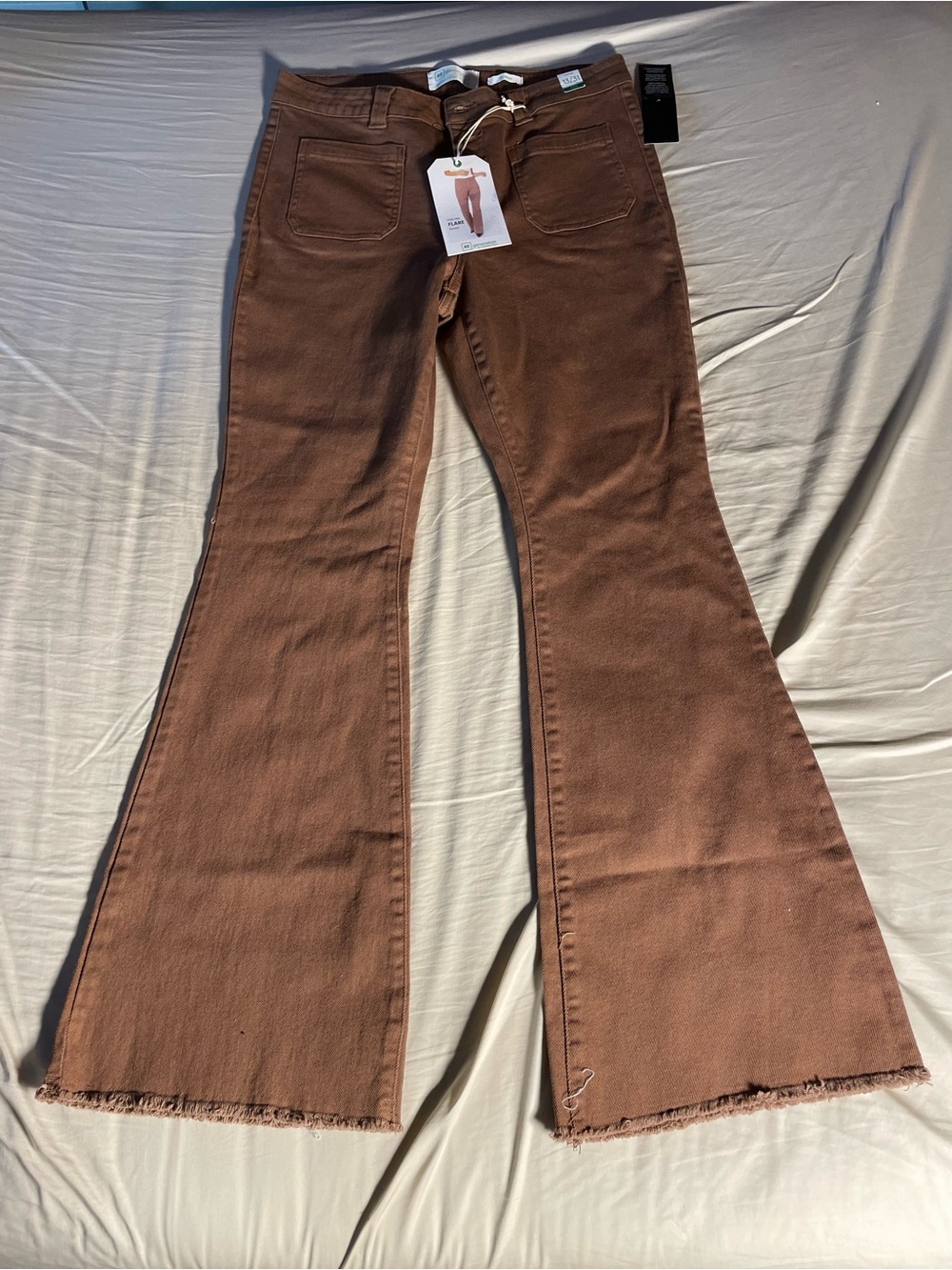 Women's High-Rise Brown Flare Jeans — Wide Leg with Raw Hem